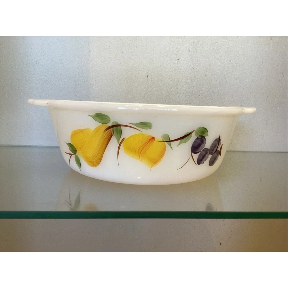 Vtg Anchor Hocking Fire King Gay Fad Fruit 2 Qt #448 Round Casserole Dish